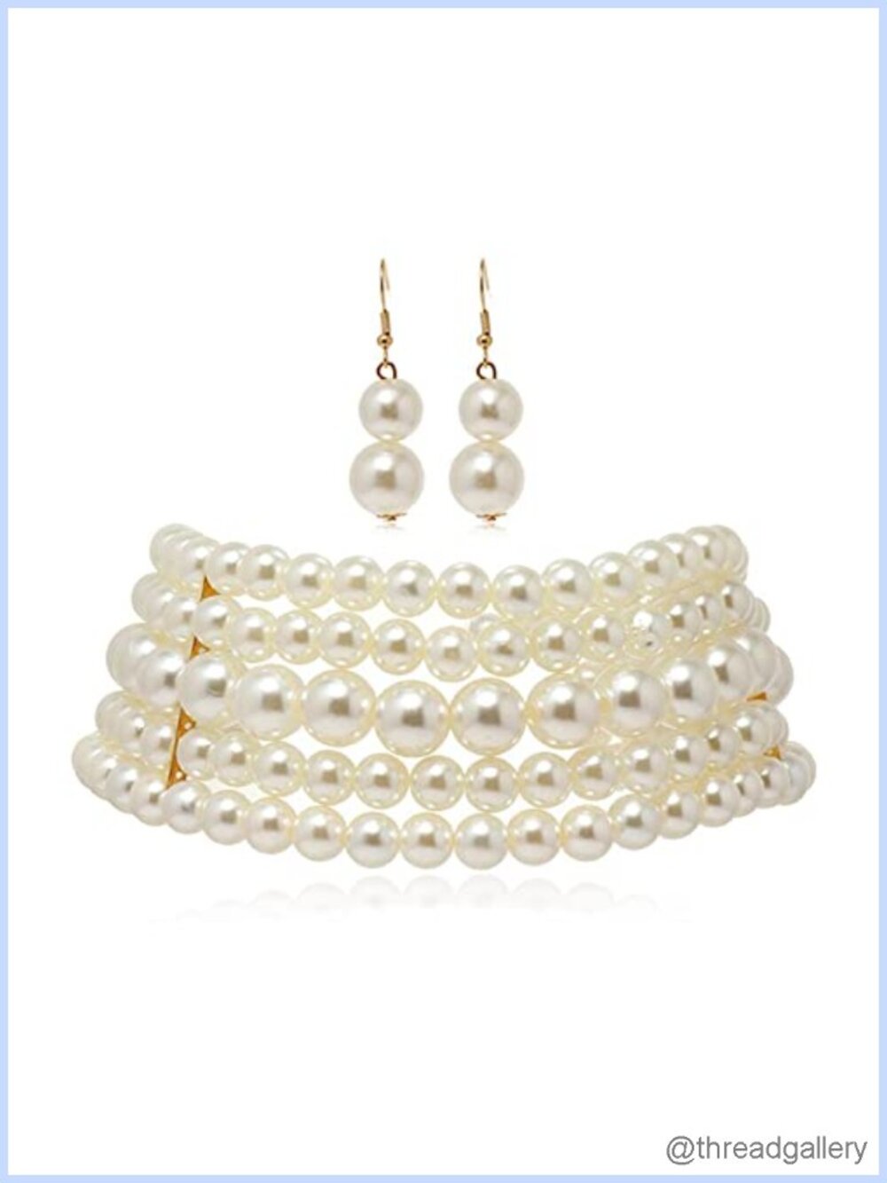 Pearl Necklace Earrings Set Multi-Layer Pearl Choker Costume Jewelry Set for